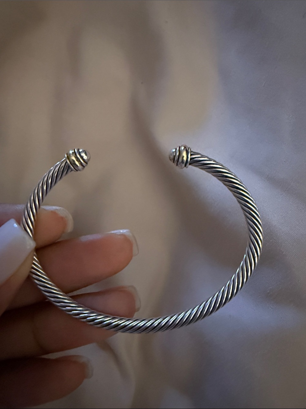 David Yurman Silver Twisted Cable Open Cuff Bracelet